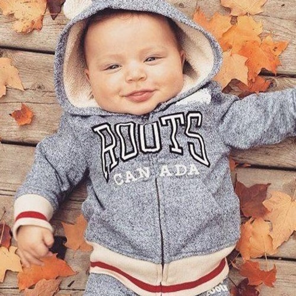 Baby Roots Canada Grey Salt and Pepper Sherpa Lined Zip Up Hoodie 3-6M